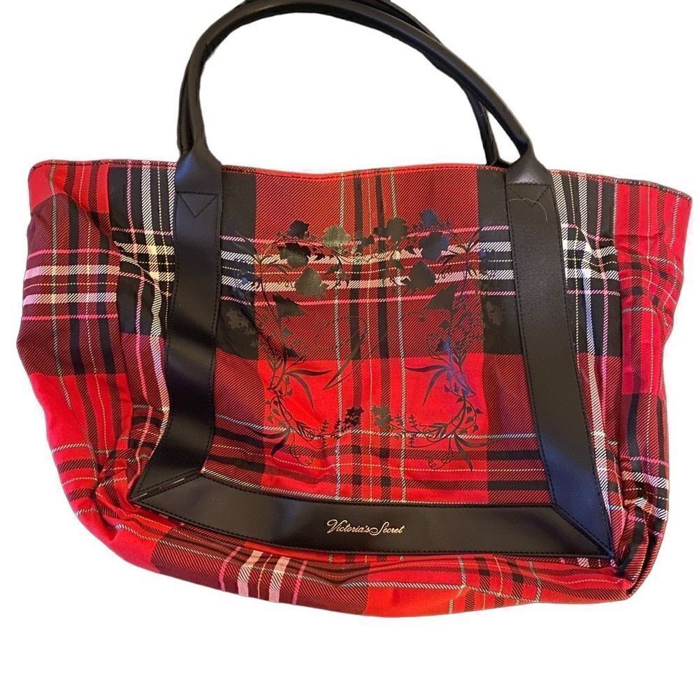 Victoria Secret Red black plaid tote bag purse - Picture 1 of 8